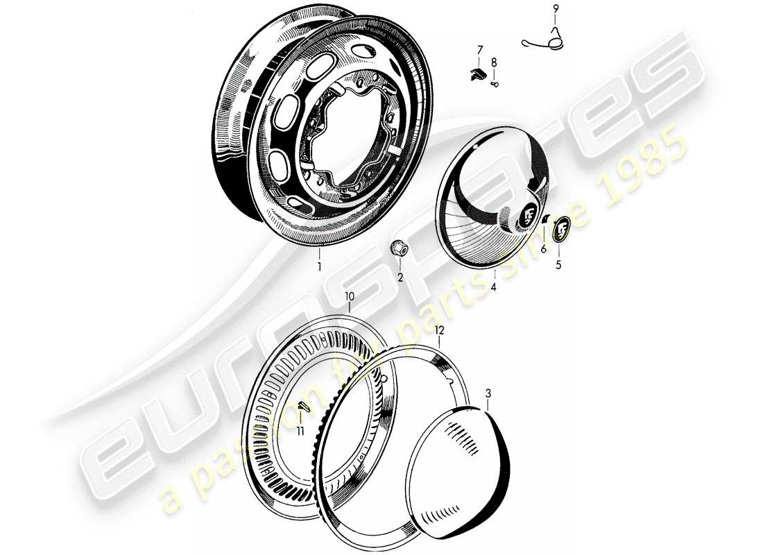 porsche 1954 (356/356a) ruedas diagrama de piezas
