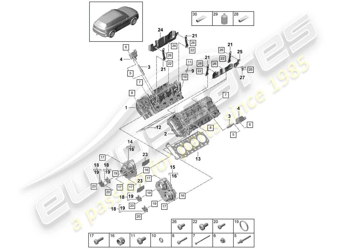 porsche 2020 (cayenne e3 9ya/9yb) diagrama de piezas de la culata del cilindro
