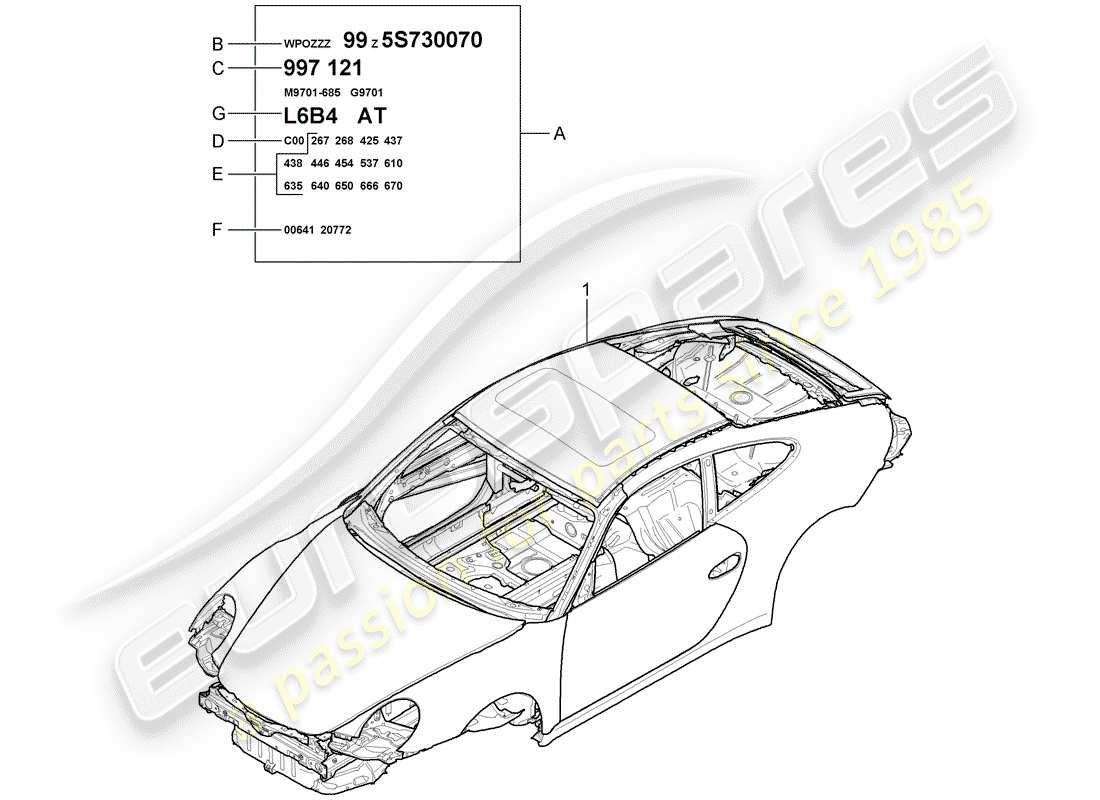 porsche 2005 (997-1) diagrama de piezas de la carrocería del coche