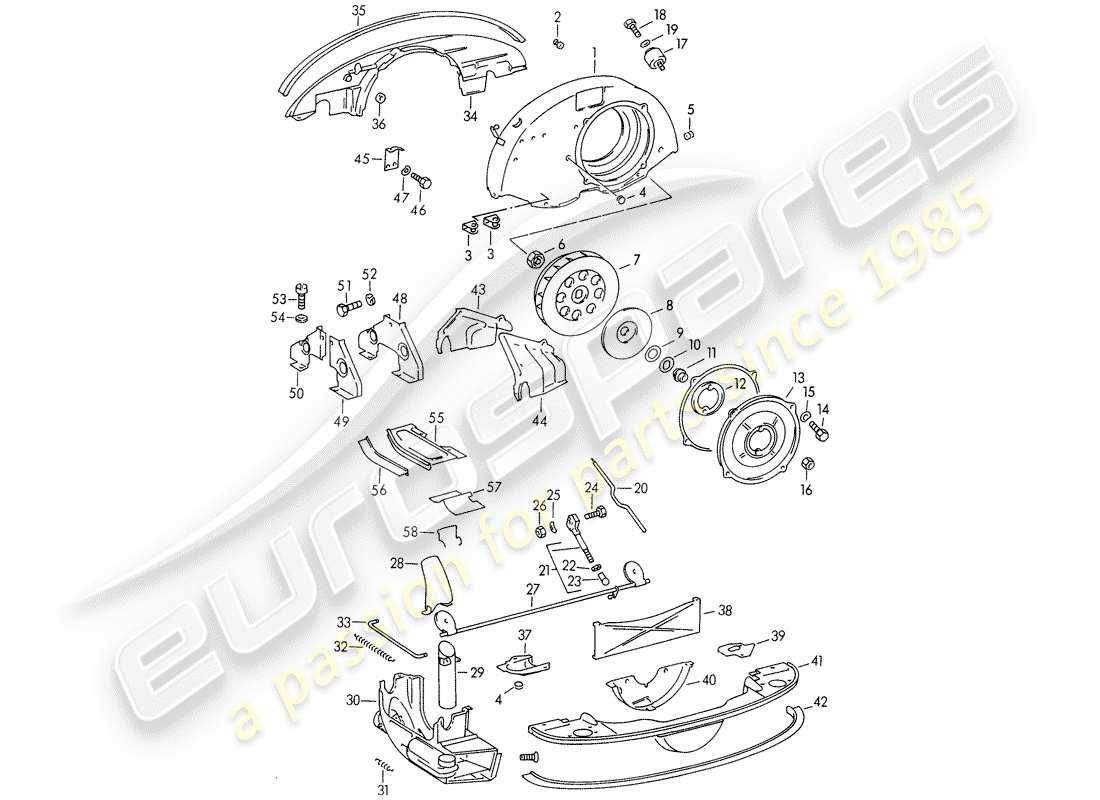 porsche 1954 (356/356a) diagrama de piezas de enfriamiento por aire