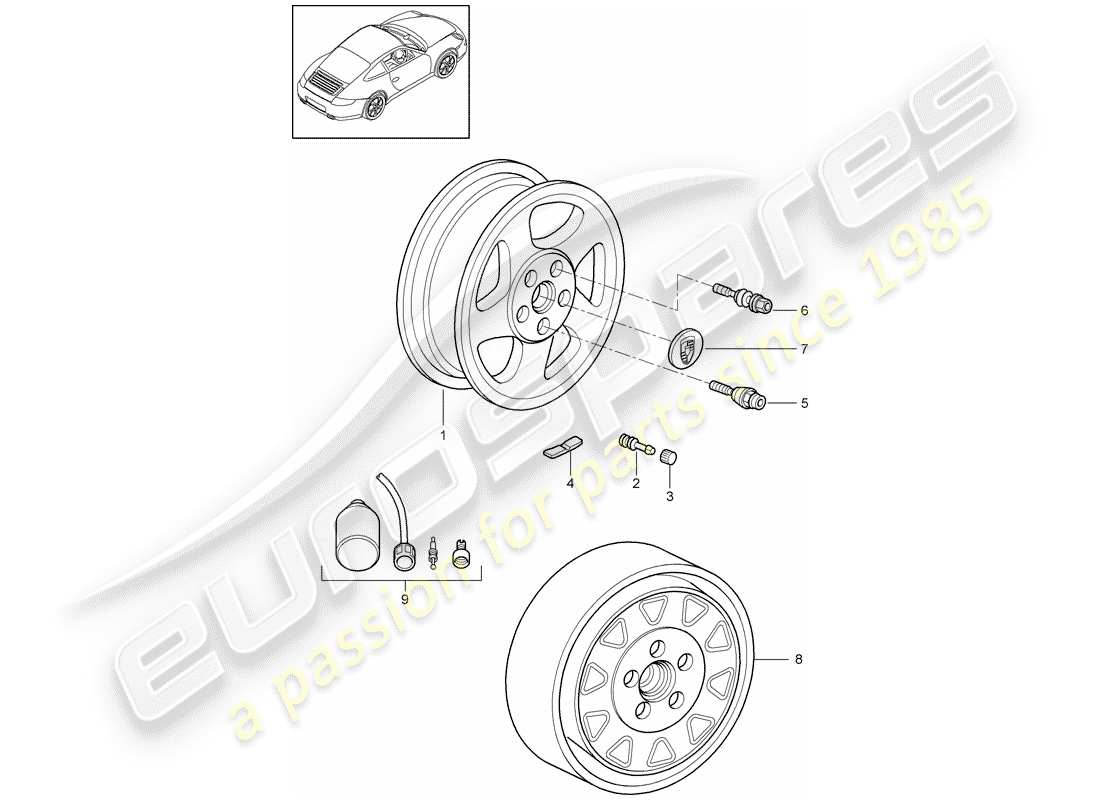 porsche 2011 (997-2) diagrama de piezas de ruedas