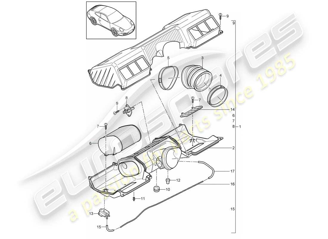 porsche 2011 (997-2) diagrama de piezas del limpiador de aire