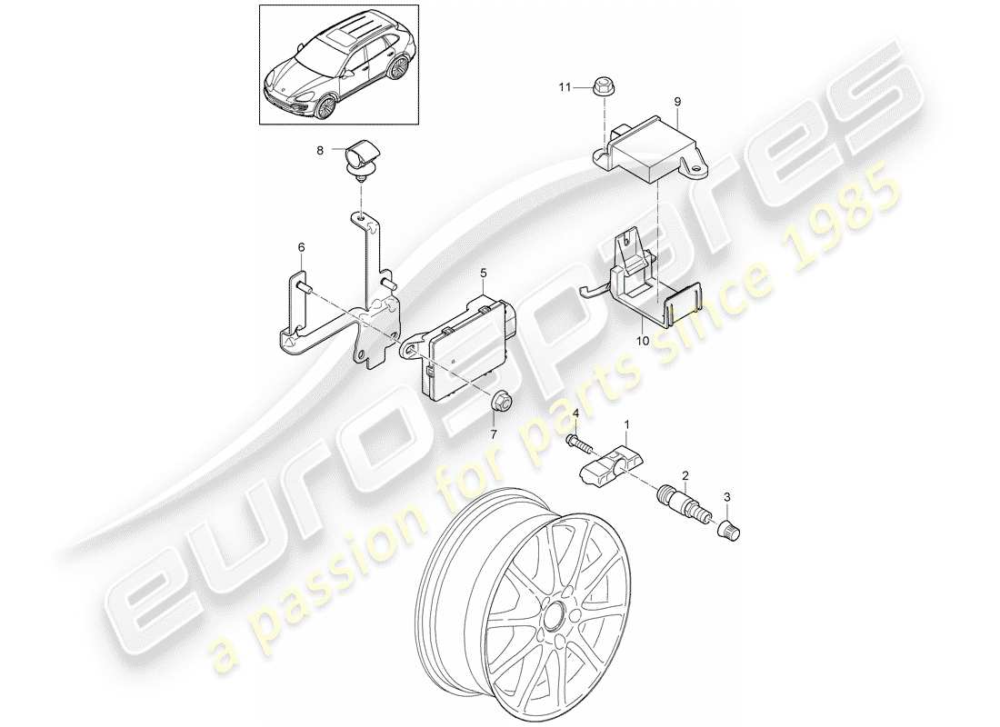 porsche 2014 (cayenne e2 92a) sistema de control de presión de neumáticos diagrama de piezas