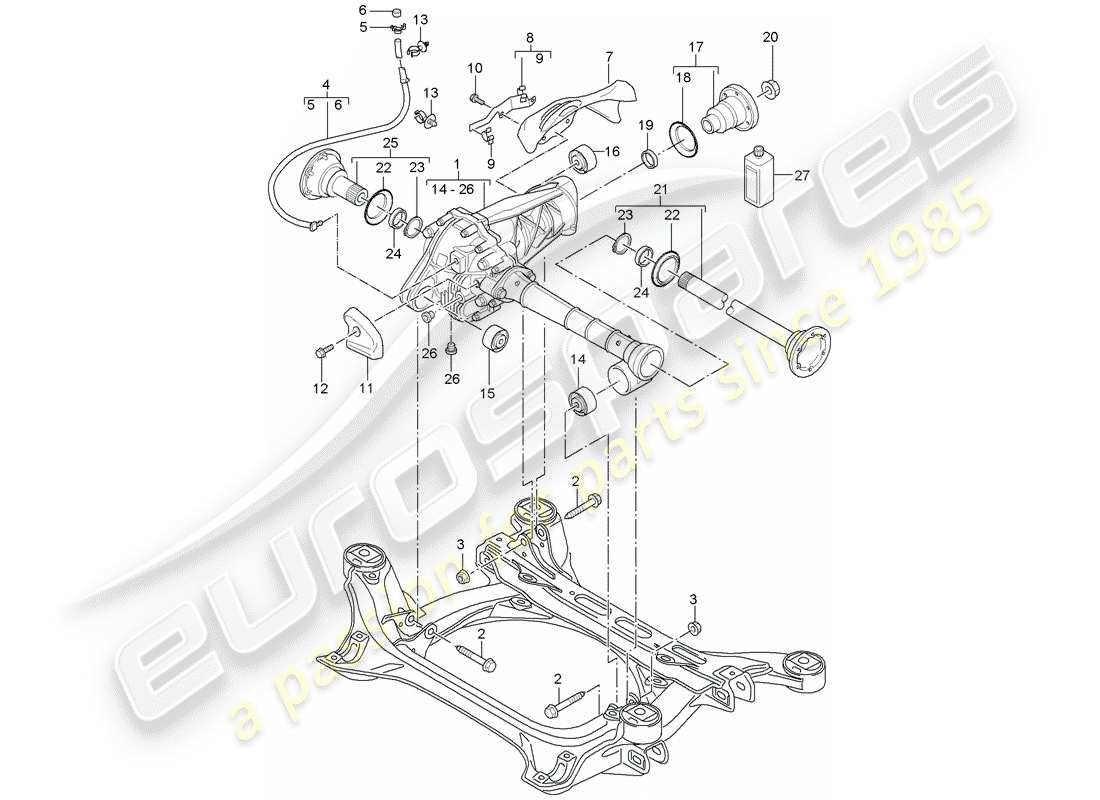 porsche 2008 (cayenne e1 9pa) diagrama de piezas del diferencial del eje delantero