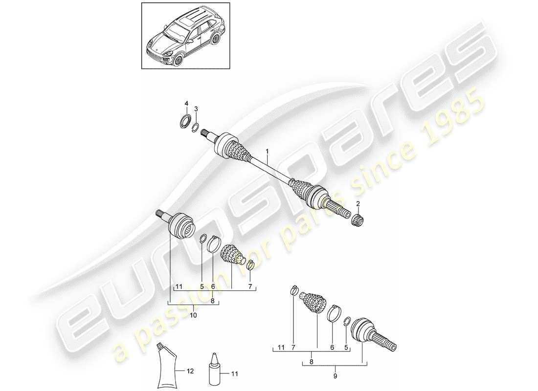 porsche 2017 (cayenne e2 92a) eje de accionamiento diagrama de piezas