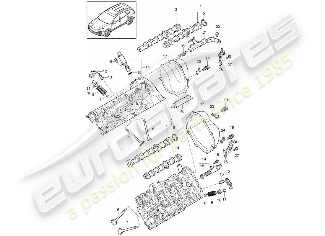 porsche 2011 (cayenne e2 92a) árbol de levas, válvulas diagrama de piezas