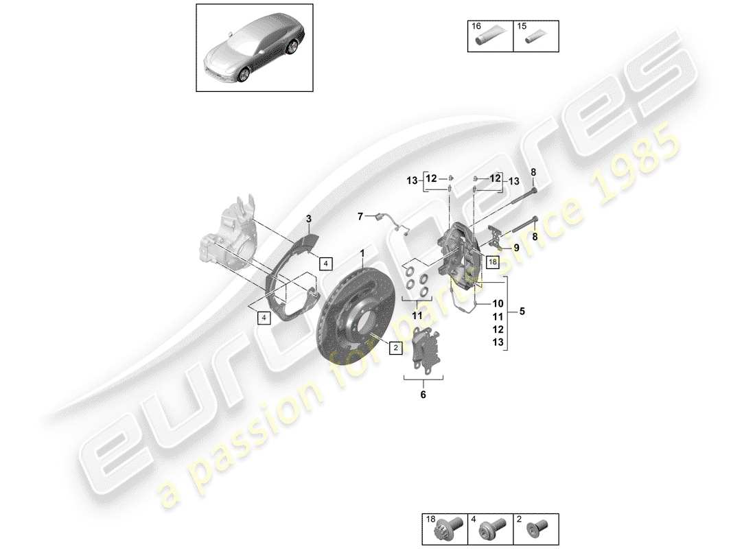 porsche 2017 (panamera 971-1) frenos de disco diagrama de piezas