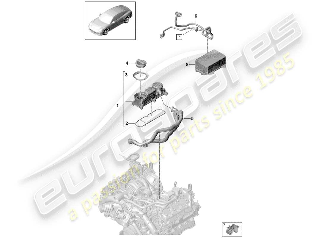 porsche 2017 (panamera 971-1) diagrama de piezas del respiradero del cárter
