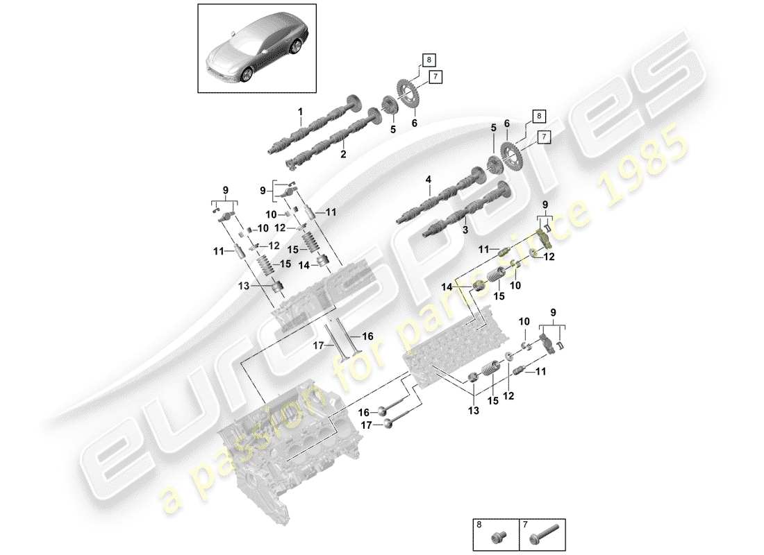 porsche 2018 (panamera 971-1) árbol de levas, válvulas diagrama de piezas