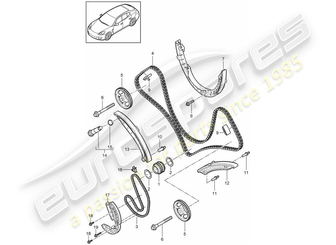 porsche 2010 (panamera 970) diagrama de piezas de la cadena de distribución