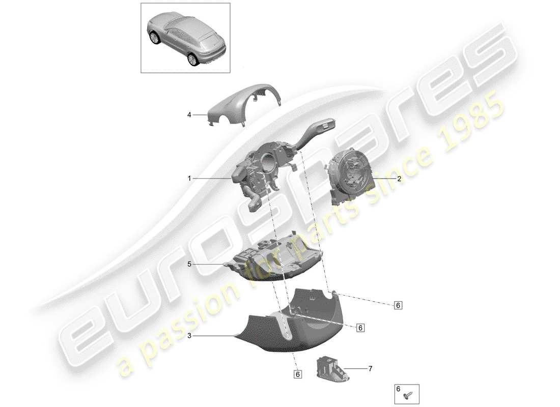 porsche 2019 (macan) diagrama de piezas del interruptor de la columna de dirección