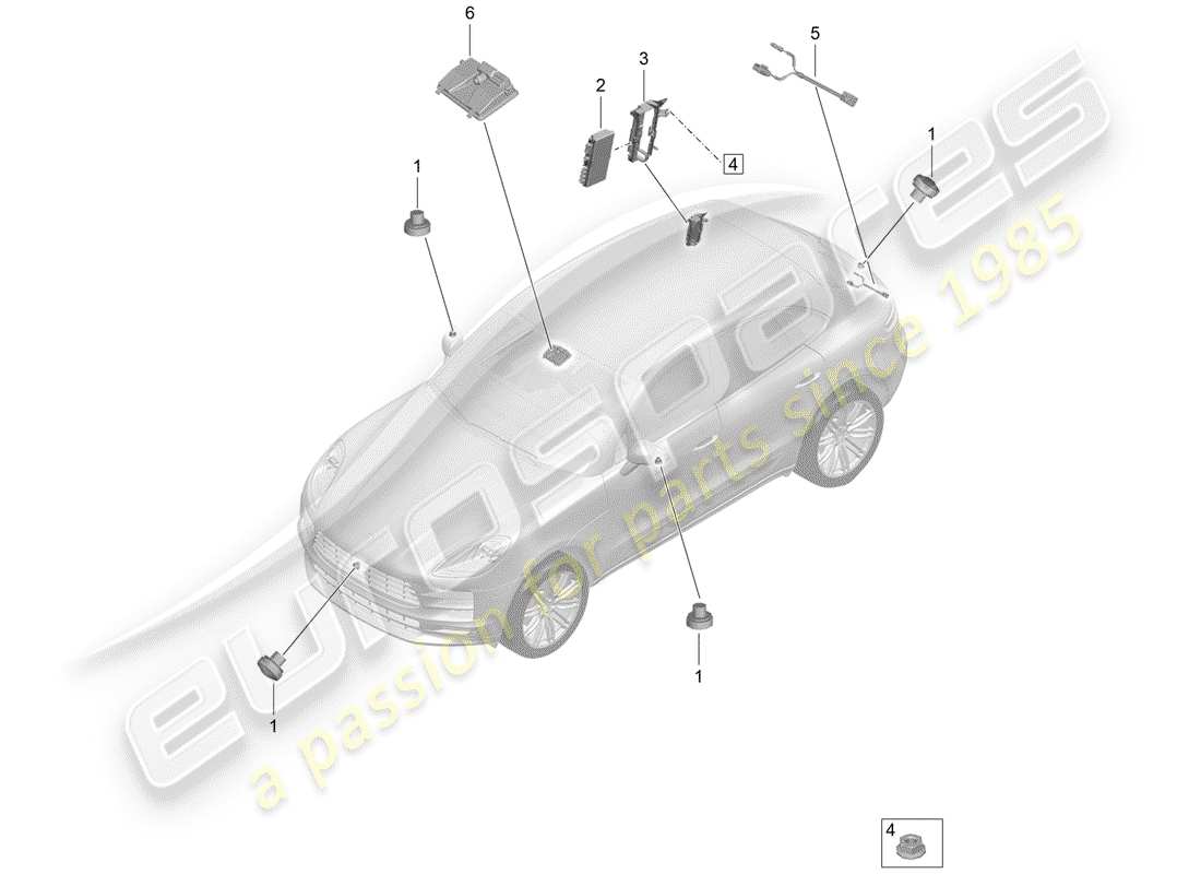 porsche 2019 (macan) diagrama de piezas de la cámara de visión trasera