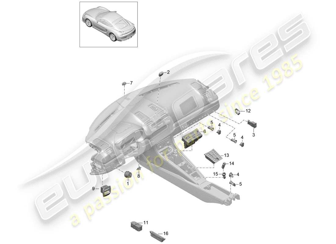 porsche 2016 (981 cayman gt4) switch diagrama de piezas