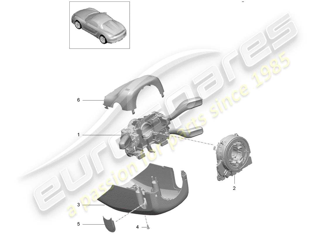 porsche 2016 (981 boxster spyder) diagrama de piezas del interruptor de la columna de dirección