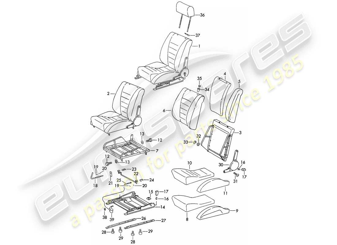 porsche 1973 (911) asiento deportivo diagrama de piezas