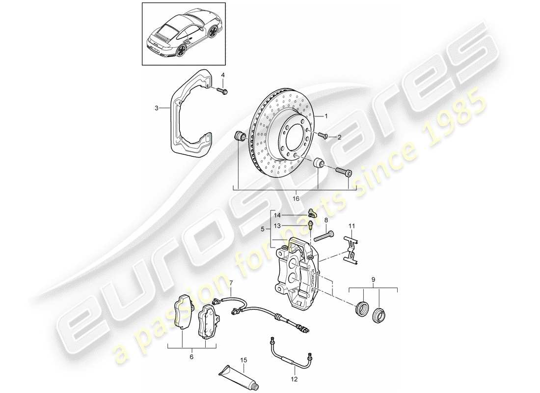 porsche 2011 (997-2 turbo / gt2 rs) frenos de disco diagrama de piezas
