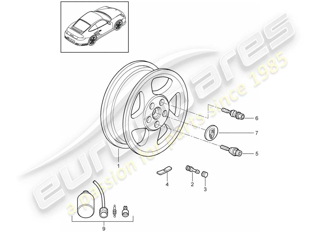 porsche 2013 (997-2 turbo / gt2 rs) diagrama de piezas de ruedas