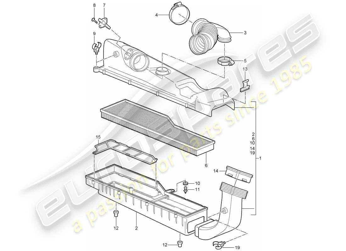 porsche 2005 (997-1) diagrama de piezas del limpiador de aire
