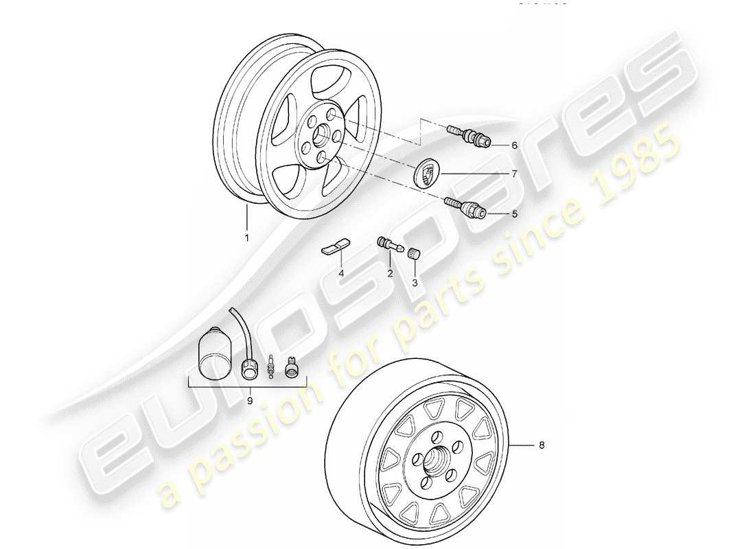porsche 2005 (997-1) ruedas diagrama de piezas