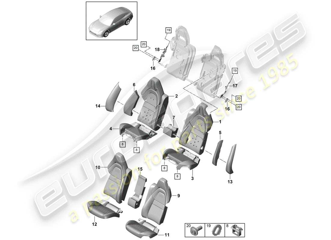 porsche 2017 (panamera 971-1) diagrama de piezas de seat