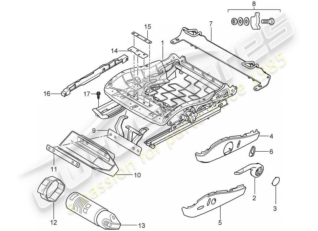 porsche 2005 (997-1) estructura del asiento diagrama de piezas