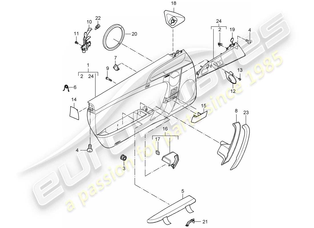 porsche 2007 (997-1 gt3) diagrama de piezas del panel de puerta