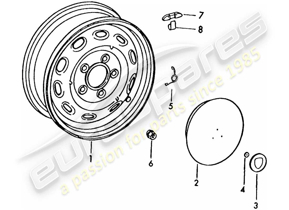 porsche 356b/356c (1962) diagrama de piezas de ruedas