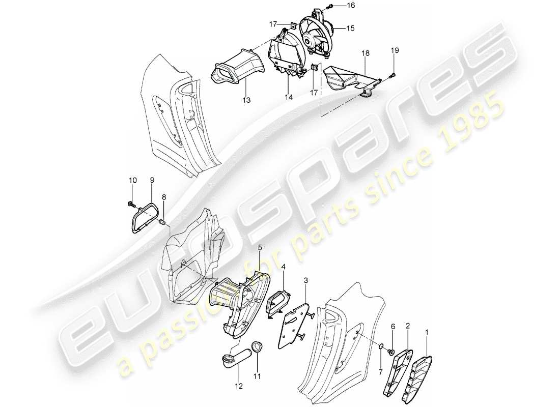 porsche 2007 (987 boxster) diagrama de piezas de ventilación