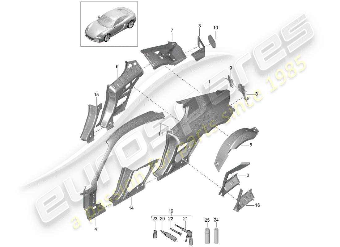 porsche 2016 (981 cayman) diagrama de piezas del panel lateral