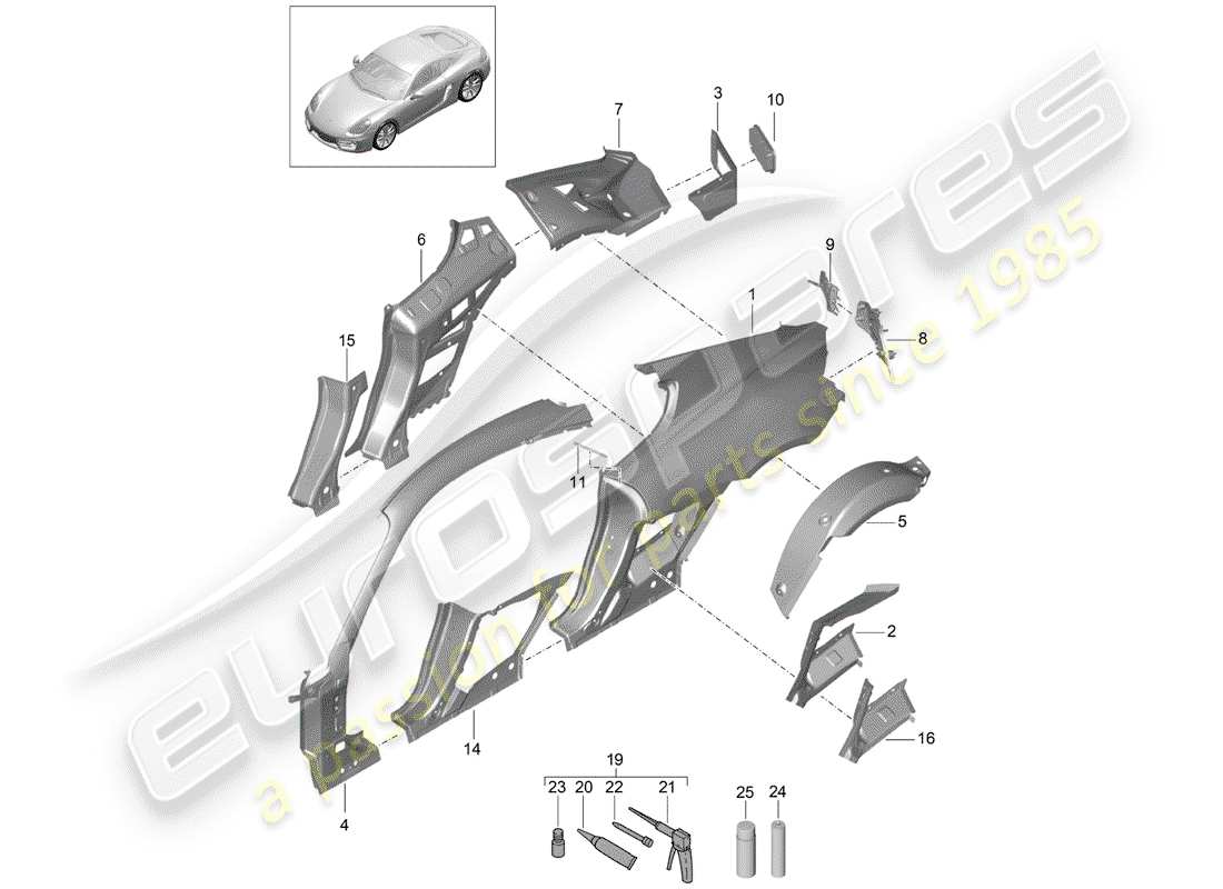 porsche cayman 981 (2016) diagrama de piezas del panel lateral