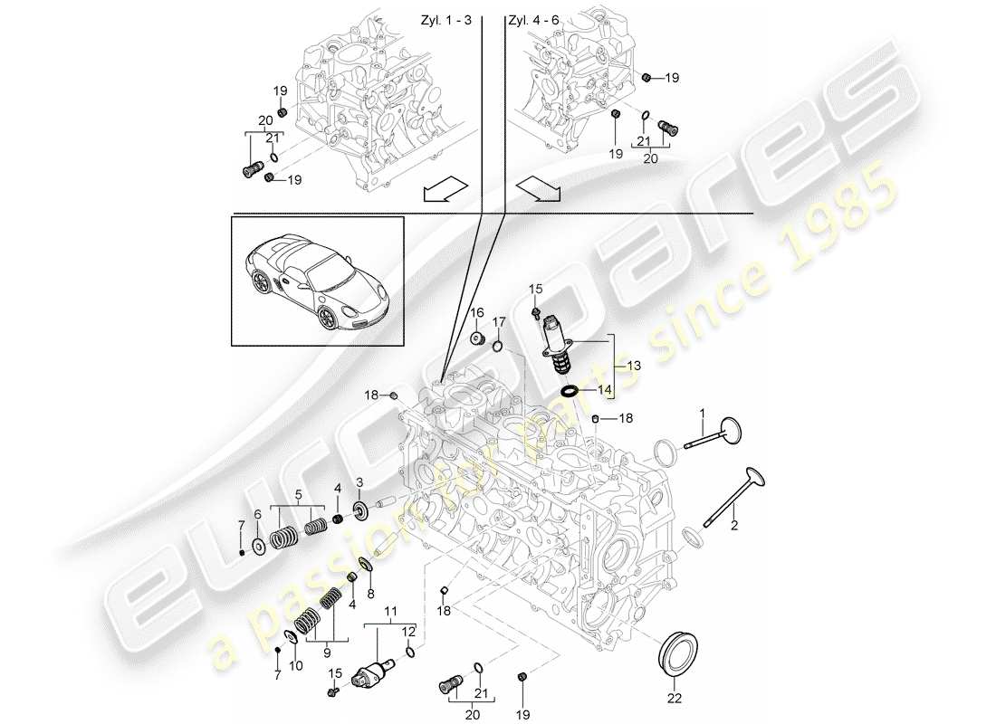 porsche 2010 (987 boxster) diagrama de piezas de la culata del cilindro