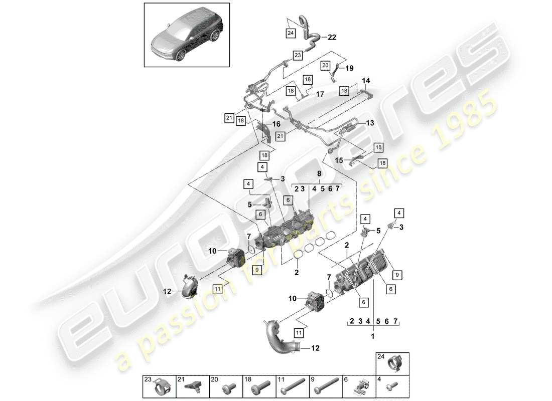 porsche 2019 (cayenne e3 9ya/9yb) diagrama de piezas del tubo de admisión