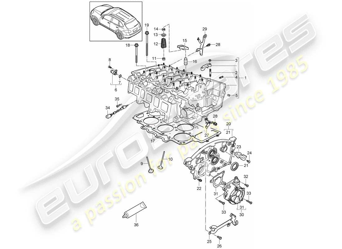 porsche 2018 (cayenne e2 92a) cabeza de cilindro diagrama de piezas
