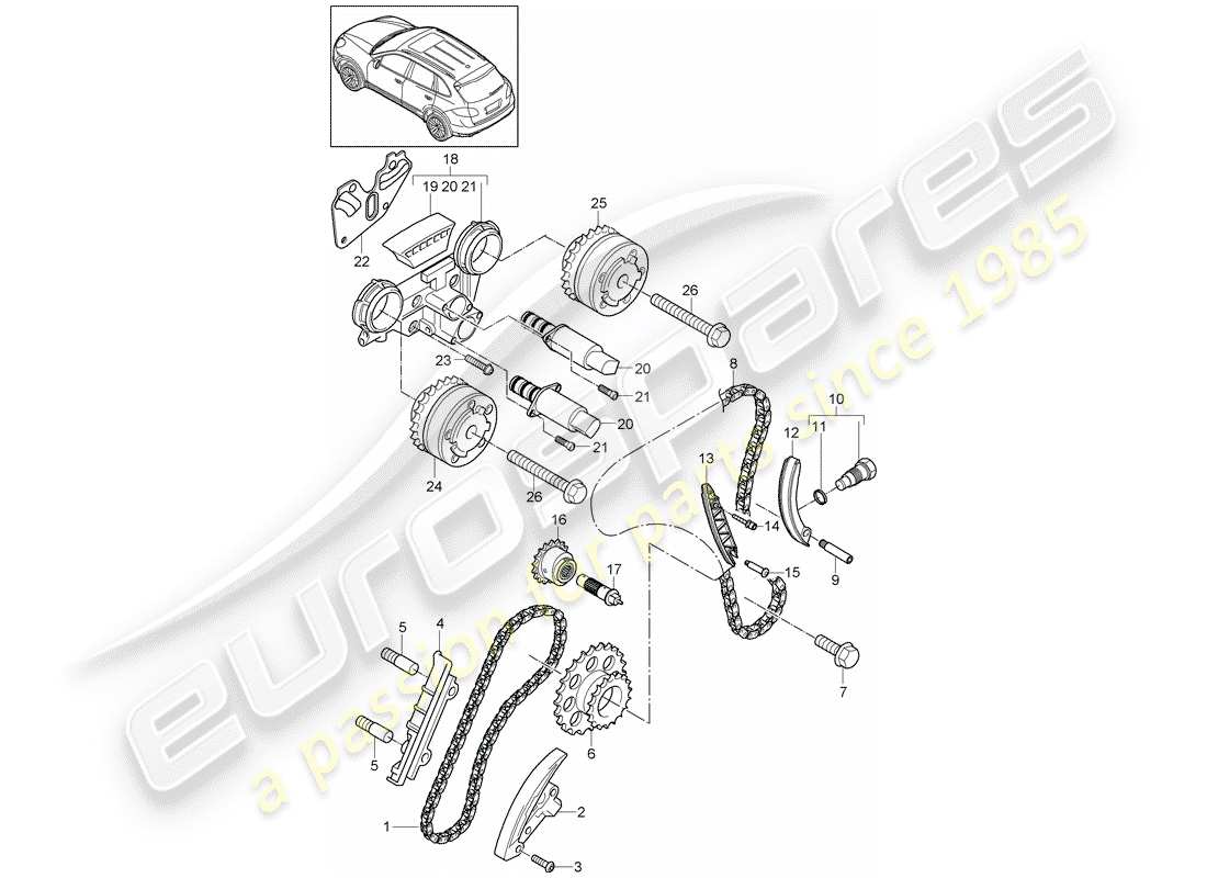 porsche 2011 (cayenne e2 92a) cadena de distribución diagrama de piezas