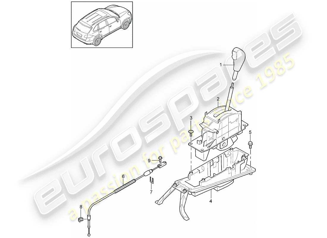 porsche 2016 (cayenne e2 92a) diagrama de piezas de la palanca selectora