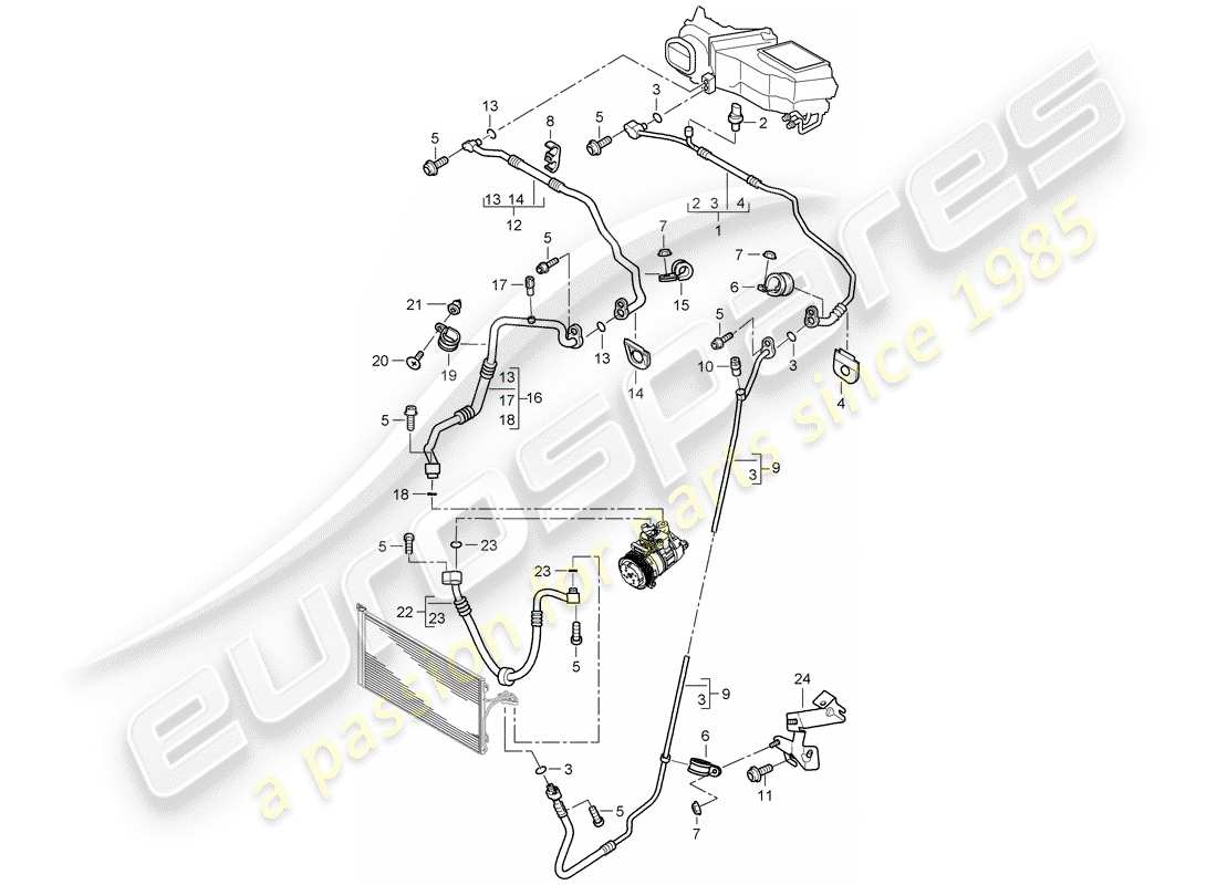 porsche 2008 (cayenne e1 9pa) diagrama de piezas del circuito refrigerante