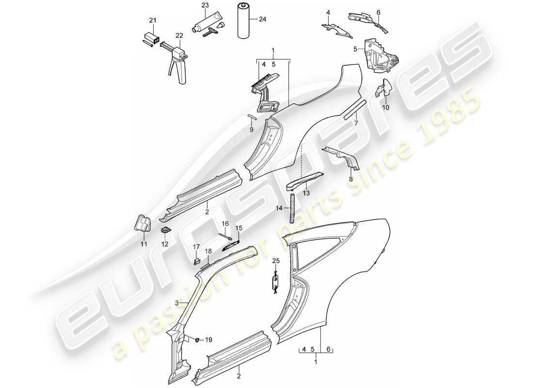 porsche 2011 (997-2) panel lateral diagrama de piezas
