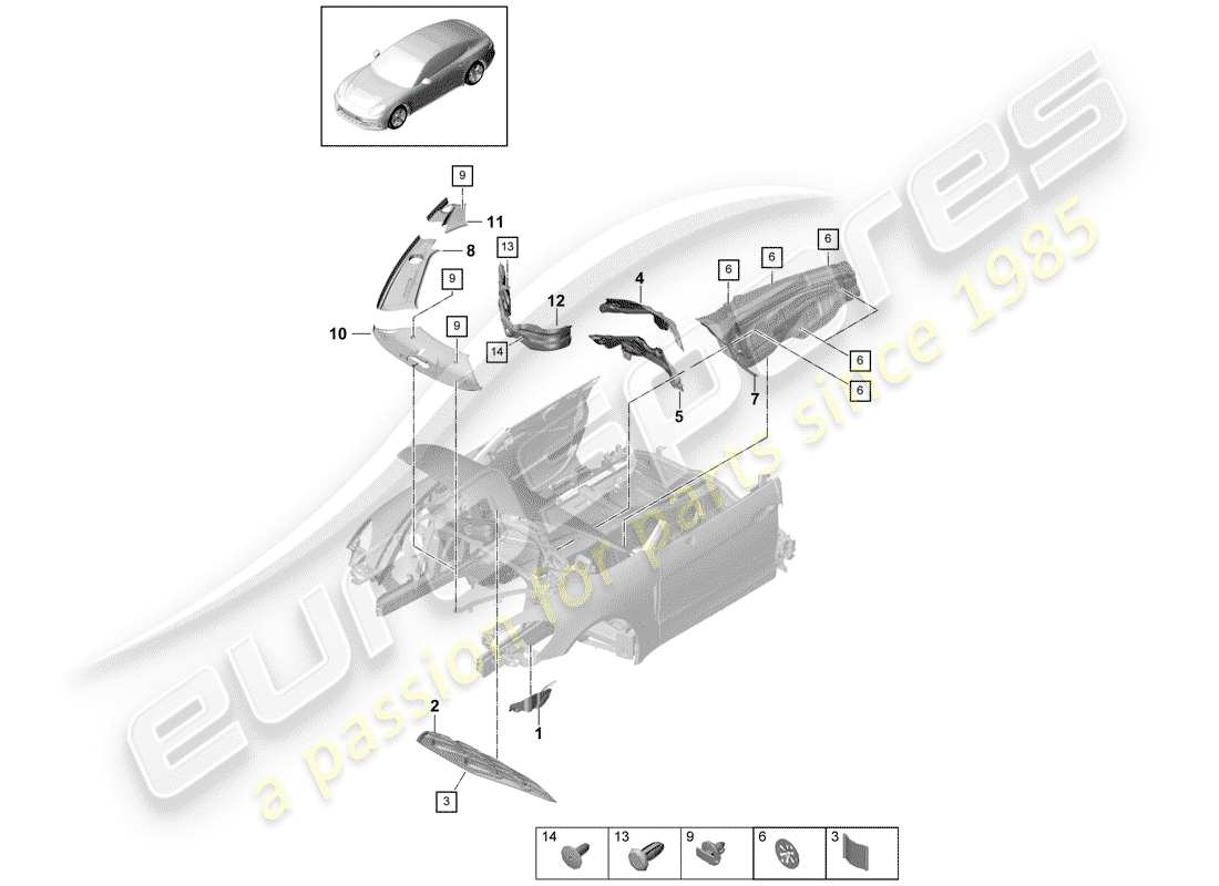 porsche 2017 (panamera 971-1) absorbente de sonido diagrama de piezas