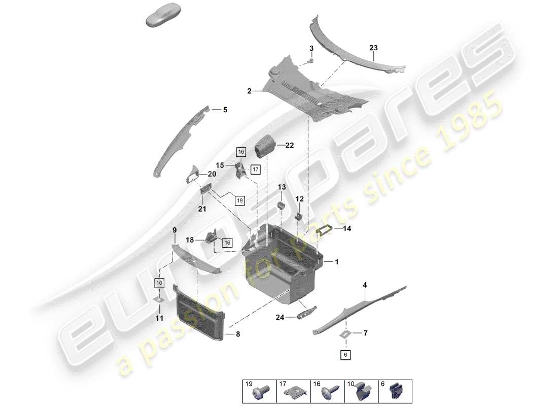 porsche 2019 (718 boxster spyder) forro de bota diagrama de piezas