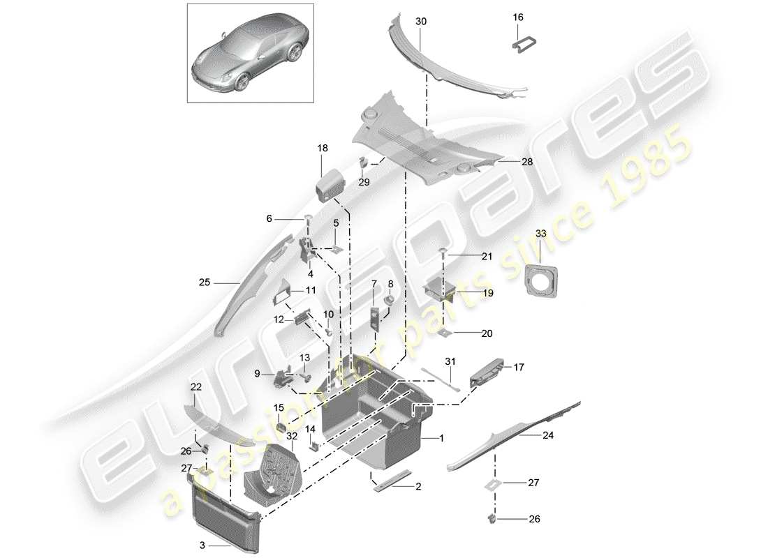 porsche 2014 (991-1) compartimiento de equipaje diagrama de piezas