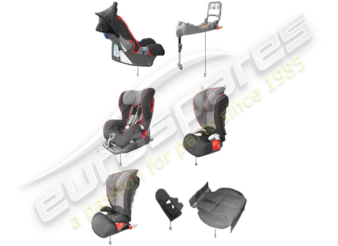 porsche 2012 (tequipment 98x/99x) asiento para niños diagrama de piezas