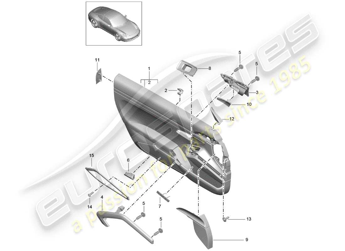 porsche 2014 (991-1) diagrama de piezas del panel de puerta
