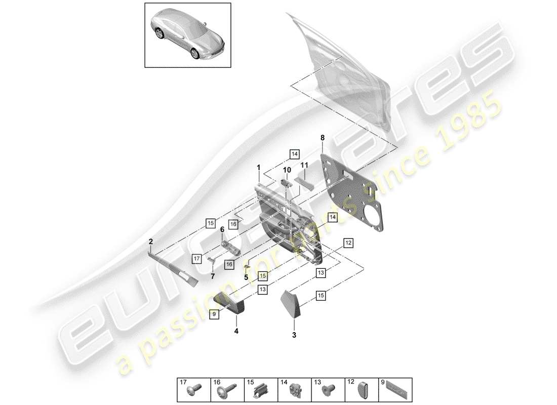 porsche 2017 (panamera 971-1) diagrama de piezas del panel de puerta
