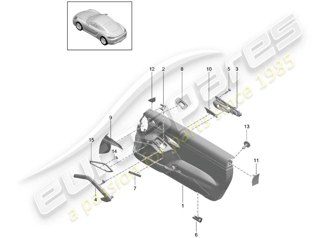 porsche 2019 (718 cayman) diagrama de piezas de molduras de puertas
