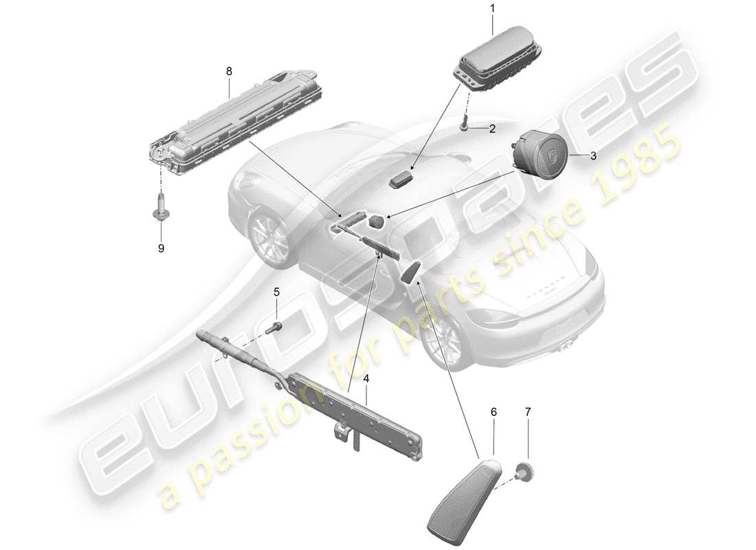 porsche 2020 (718 boxster) diagrama de piezas del airbag