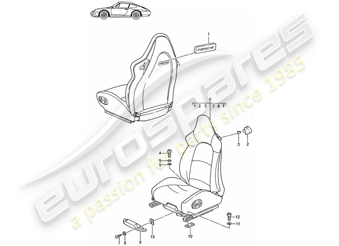 porsche seat 944/968/911/928 (1997) asiento deportivo - - completo - elec. ajuste vertical - d - mj 1995>> - mj 1998 diagrama de piezas