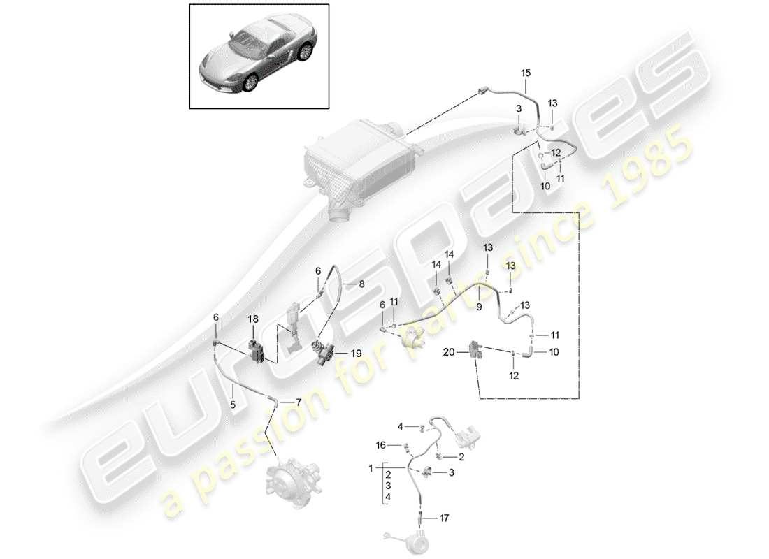 porsche 2020 (718 boxster) línea de control diagrama de piezas