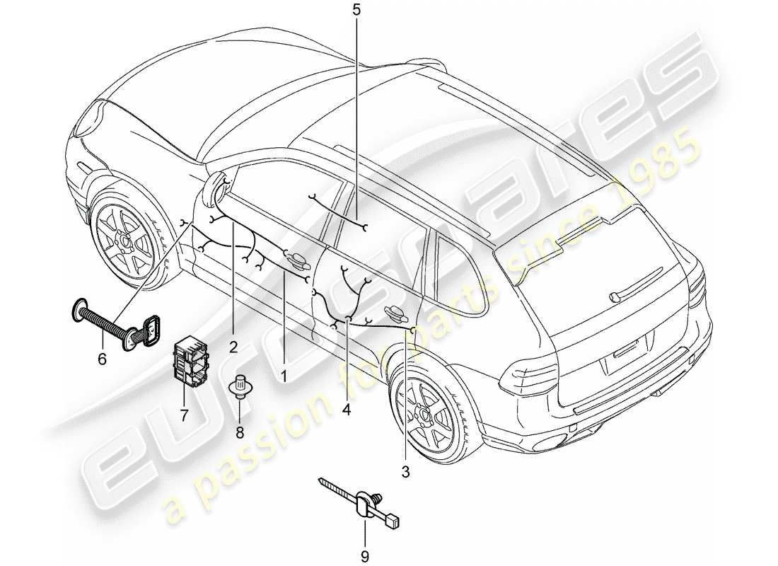 porsche 2007 (cayenne e1 9pa) cableando arneses diagrama de piezas