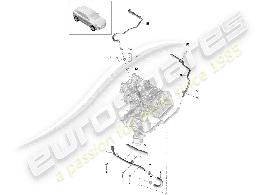 porsche 2017 (macan) diagrama de piezas de refrigeración por agua
