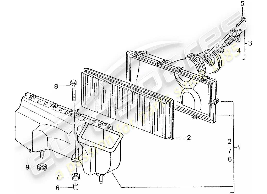 porsche 2003 (996 turbo / gt2) diagrama de piezas del limpiador de aire